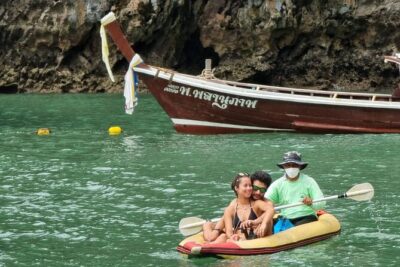 Premium Speedboat to James Bond, Panyee, Hong, Naka Island - Ice Cream Cave quick hike: short, active, and helmeted